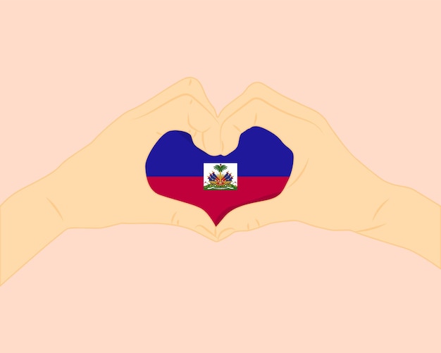 Vetor bandeira do haiti com duas mãos forma de coração expressar amor ou afeto conceito