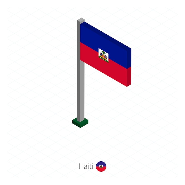 Bandeira do haiti no mastro em dimensão isométrica ilustração vetorial de fundo azul isométrico