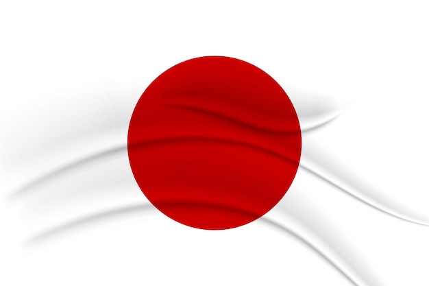 Bandeira do Japão. Efeito seda com pregas. Ilustração, vetor