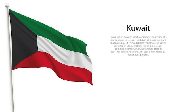 Bandeira do Kuwait em modelo de fundo branco para design de cartaz do dia da independência