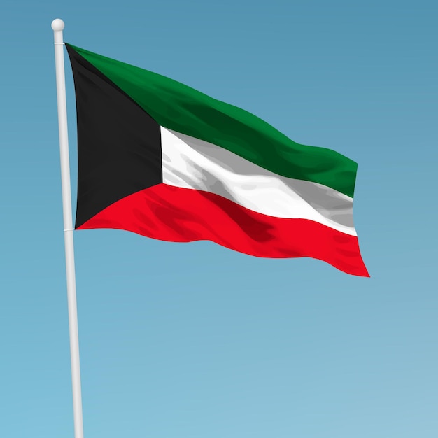 Vetor bandeira do kuwait no mastro da bandeira modelo para o dia da independência