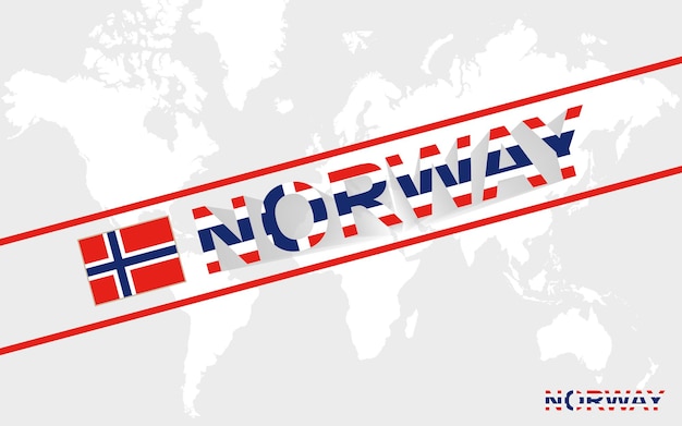 Bandeira do mapa da noruega e ilustração de texto