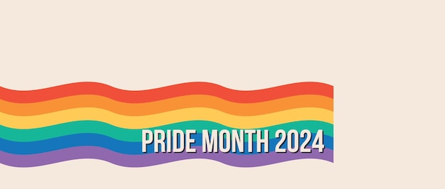 Vetor bandeira do mês do orgulho com bandeira do orgulho lgbtq bandeira do arco-íris com texto do mês do prazer amor é amor 2024