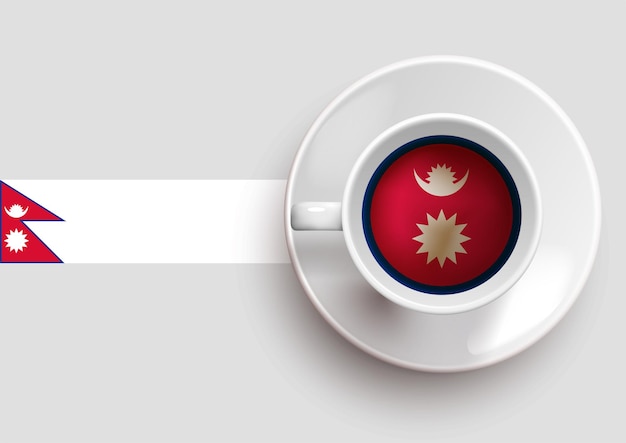 Bandeira do nepal com uma saborosa xícara de café na vista superior