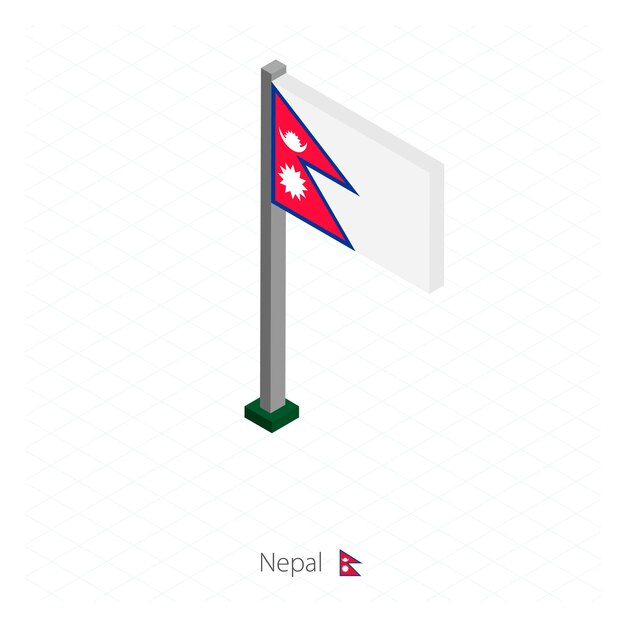 Bandeira do nepal no mastro na dimensão isométrica ilustração vetorial de fundo azul isométrico