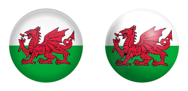 Bandeira do país de gales (cymru) sob o botão de cúpula 3d e na esfera / bola brilhante.