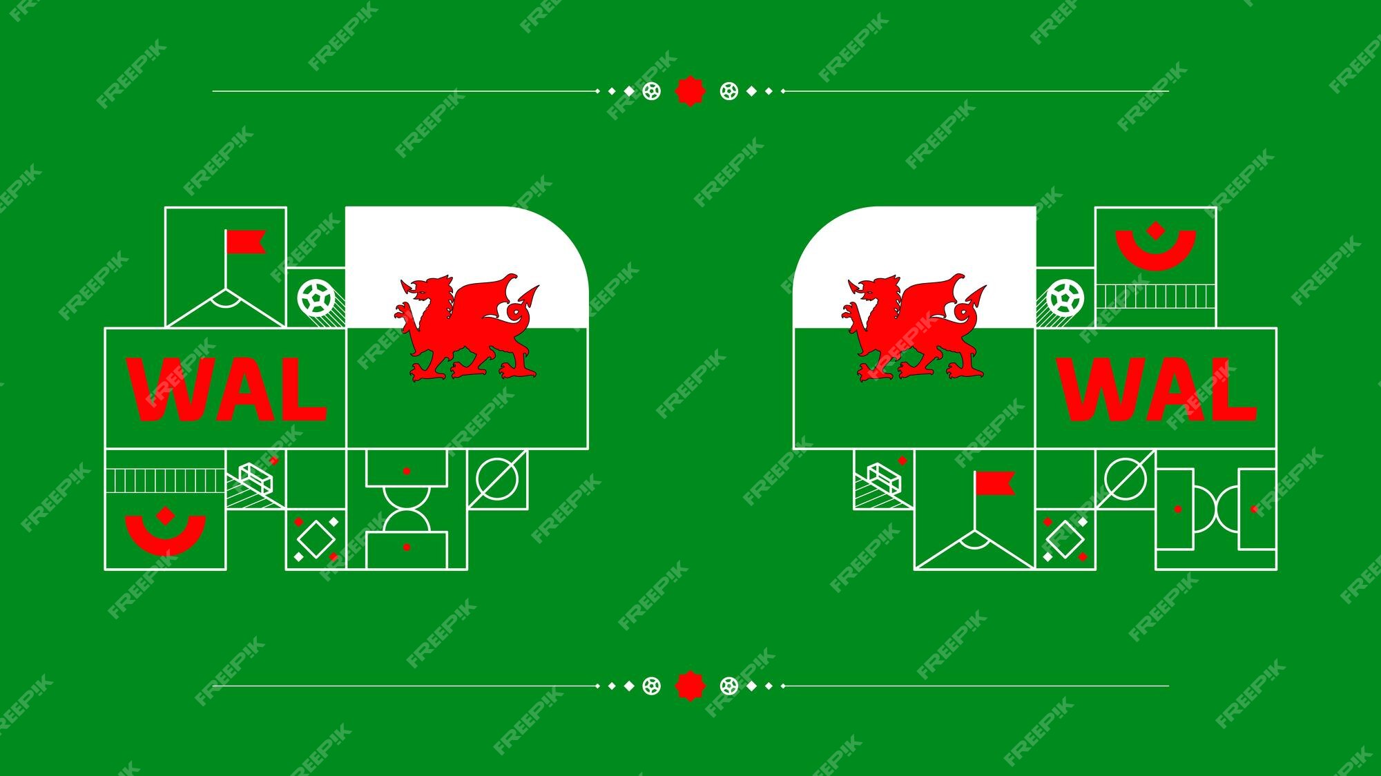 torneio mundial de futebol de gales 2022 vector bandeira ondulada fixada em  um campo de futebol com elementos de design. fase final do torneio mundial  de futebol 2022. cores e estilo não oficiais do campeonato. 8677314 Vetor  no Vecteezy