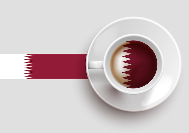 Bandeira do qatar com uma saborosa xícara de café na vista superior