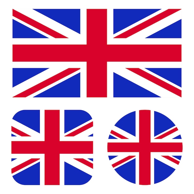 Vetor bandeira do reino unido em retângulo quadrado e círculo