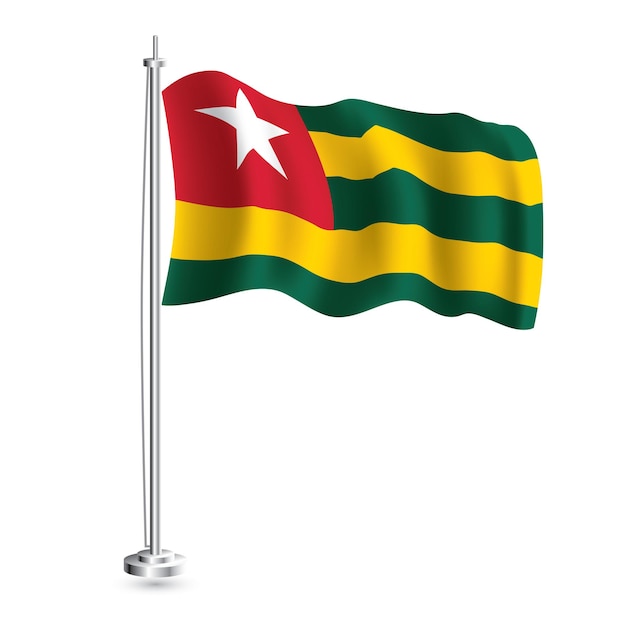 Bandeira do togo isolada bandeira de onda realista do país do togo no mastro