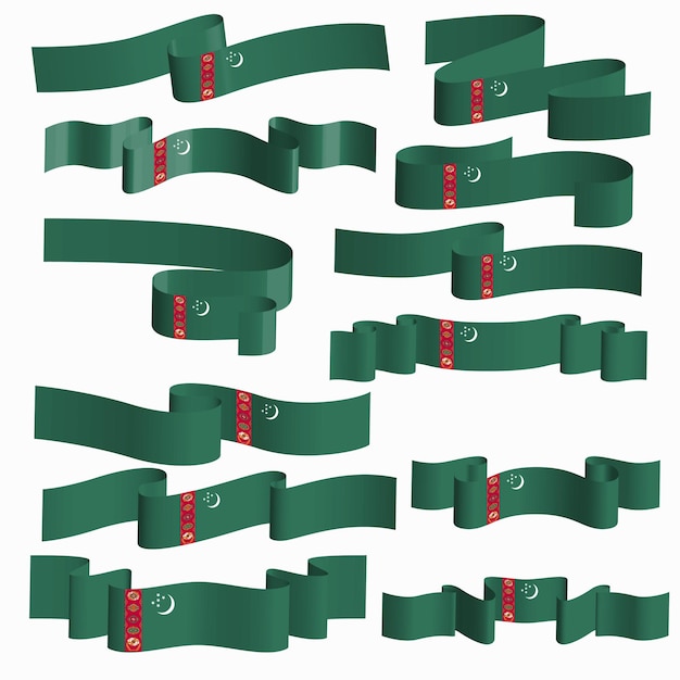 bandeira do turcomenistão conjunto de vetores de bandeira de fita