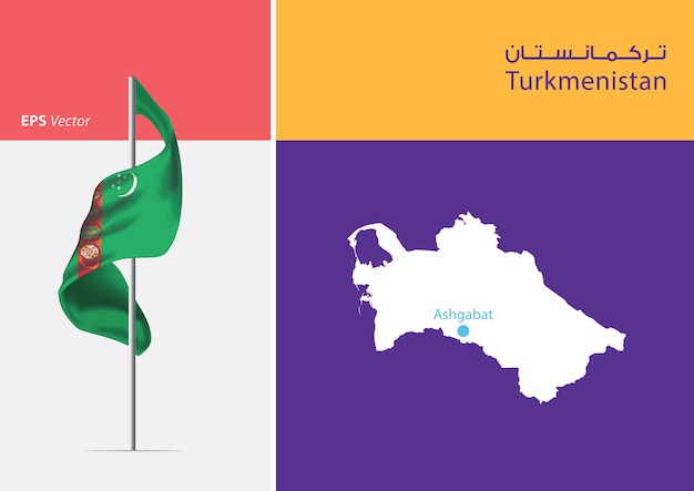 Bandeira do turcomenistão em fundo branco com mapa
