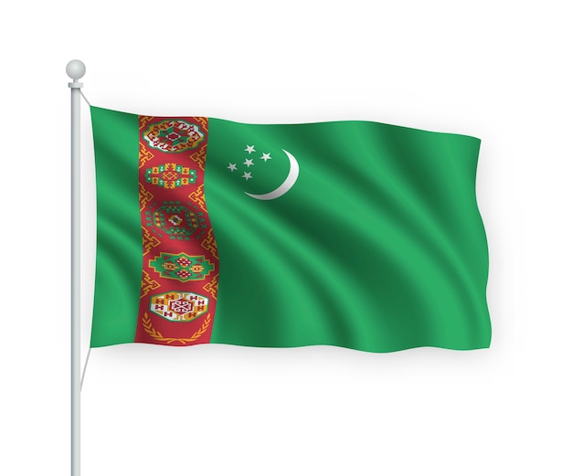 Bandeira do Turcomenistão no mastro isolado no branco