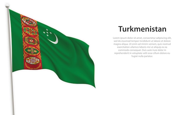 Bandeira do Turquemenistão em modelo de fundo branco para design de cartaz do dia da independência