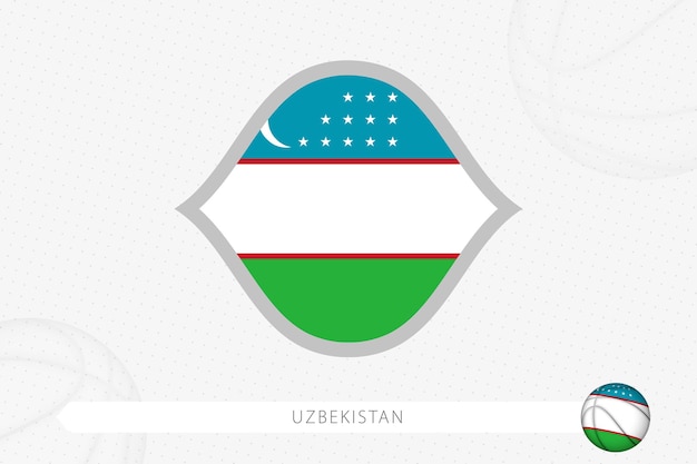 Bandeira do uzbequistão para competição de basquete em fundo cinza de basquete.