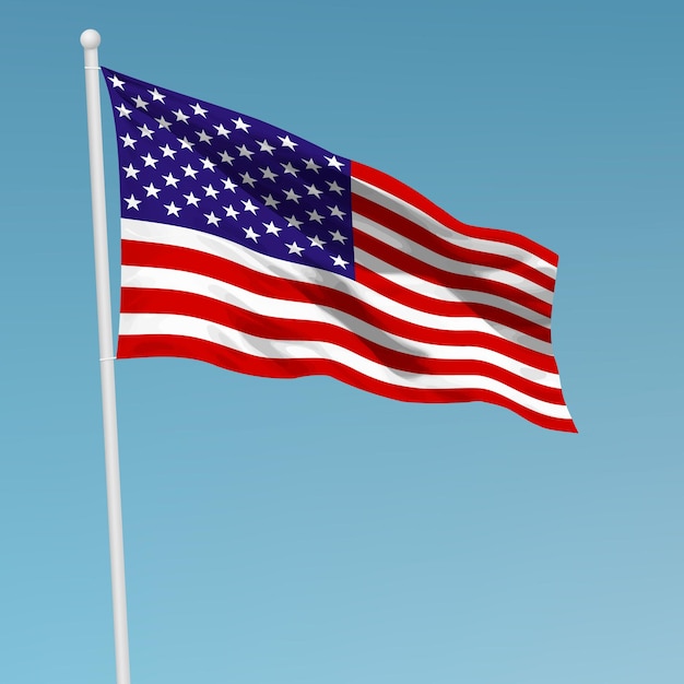 Bandeira dos Estados Unidos no mastro da bandeira Modelo para o dia da independência