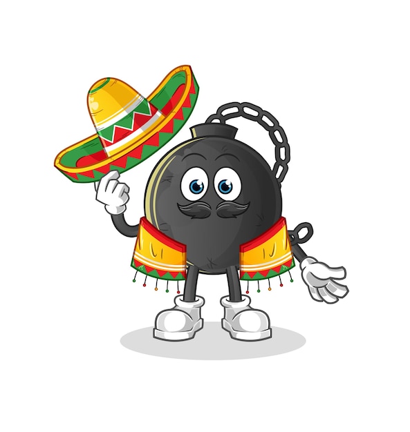 Bandeira e cultura mexicana de bola de prisão. vetor mascote dos desenhos animados