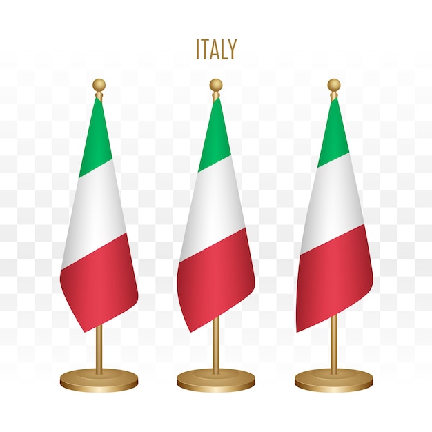 Bandeira em pé da ilustração vetorial 3d da itália isolada em branco