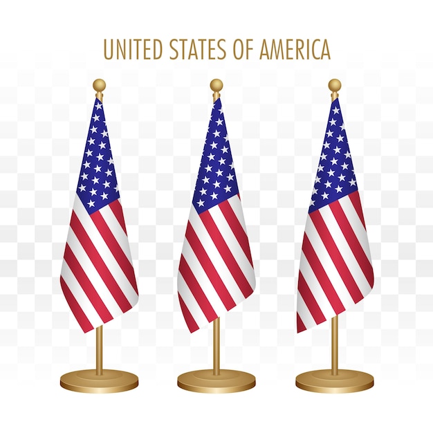 Bandeira em pé dos eua estados unidos américa ilustração vetorial 3d isolada em branco