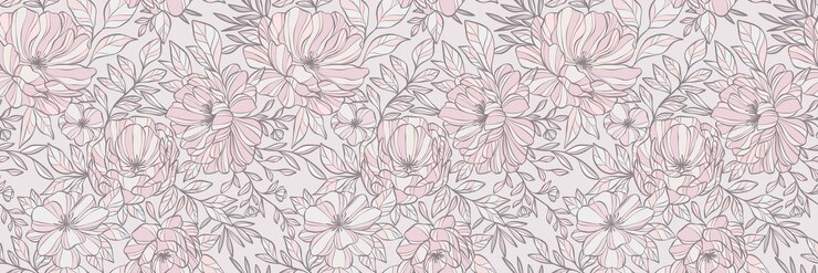 Vetor bandeira floral vintage desenhada à mão elegante estampa de flores peônia ilustração papel de parede