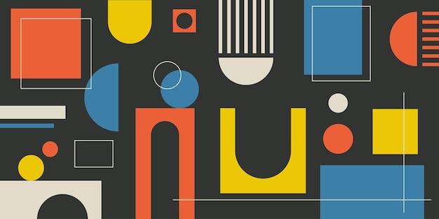 Bandeira geométrica retro abstrata com formas e formas figuras contemporâneas brutais e outros gráficos