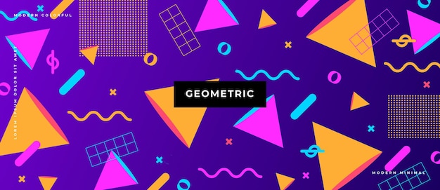Bandeira gradiente de elementos geométricos de objetos abstratos na moda.