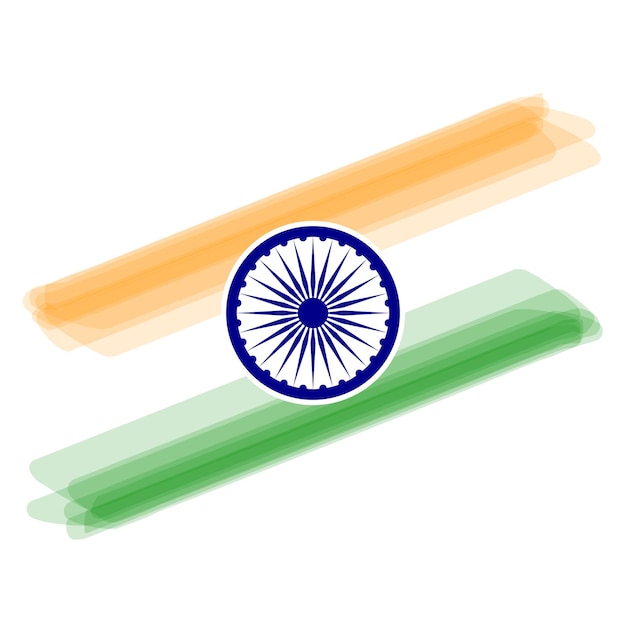 Vetor bandeira indiana pincel pincel de salpico de tricolor laranja açafrão verde branco com ashoka chakra