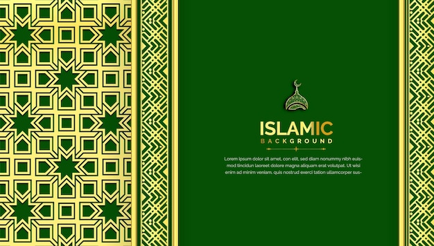 Bandeira islâmica moderna com fundo verde e decoração islâmica