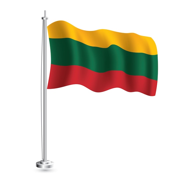 Bandeira lituana isolada onda realista bandeira do país da Lituânia no mastro