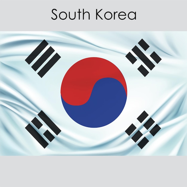 Bandeira nacional da Coreia do Sul com fundo vetorial de tecido de seda com maquete