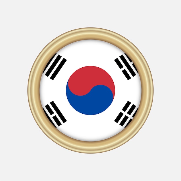 Bandeira nacional da Coreia do Sul em forma de círculo com moldura dourada