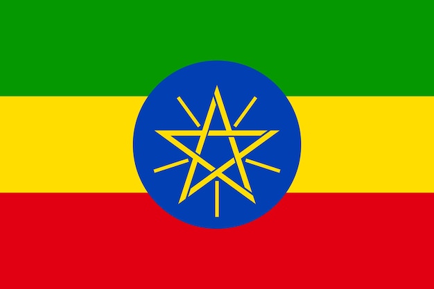 Vetor bandeira nacional da etiópia sinal estado africano em proporção corretamente e cores oficiais vermelho verde amarelo sinal patriótico país da áfrica oriental ilustração de ícone vetorial