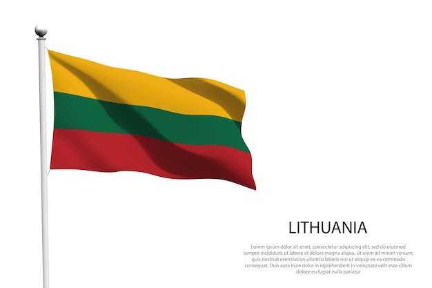 Bandeira nacional da Lituânia isolada ondulando em fundo branco