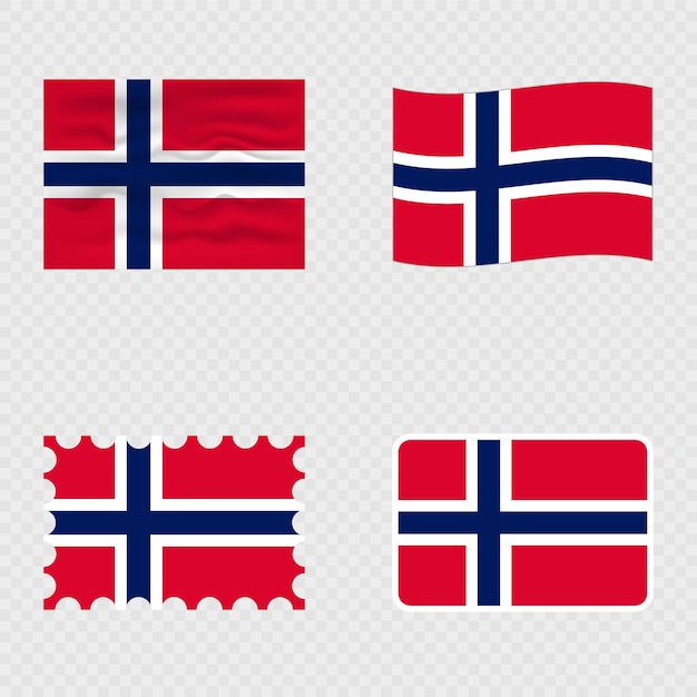 Bandeira nacional da Noruega em quatro estilos diferentes