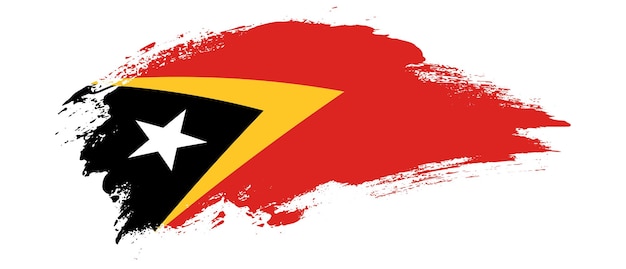 Bandeira nacional de Timor Leste com efeito de pincelada de mancha de curva em fundo branco