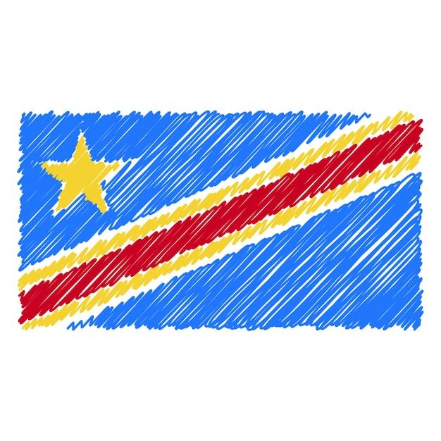 Bandeira nacional desenhada à mão da república democrática do congo, isolada em um fundo branco ilustração vetorial de estilo de desenho