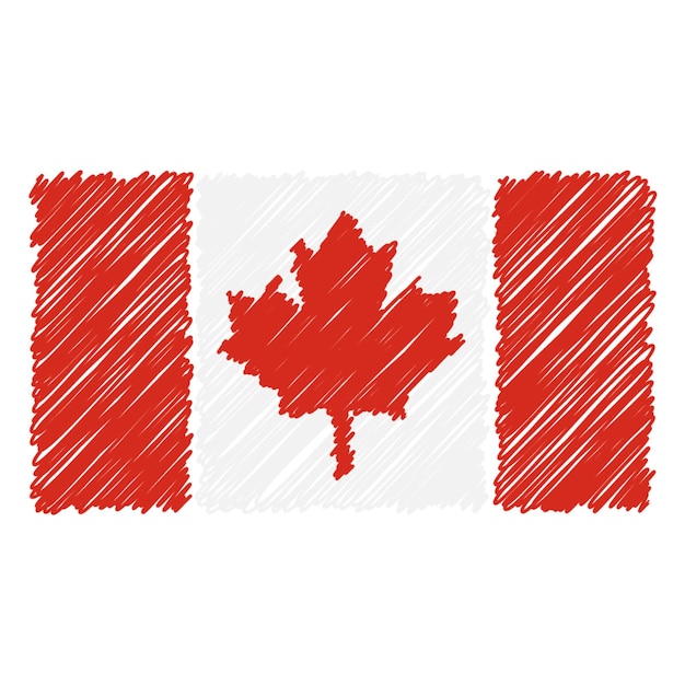 Bandeira nacional desenhada à mão do canadá isolada em um fundo branco ilustração vetorial de estilo de desenho