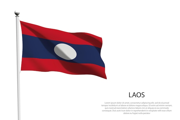 Bandeira nacional do Laos isolada ondulando em fundo branco