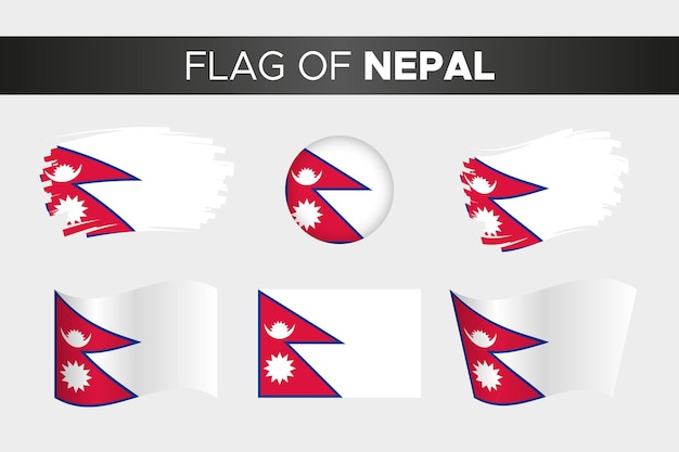 Bandeira nacional do nepal em estilo de botão circular ondulado em pincelada e design plano