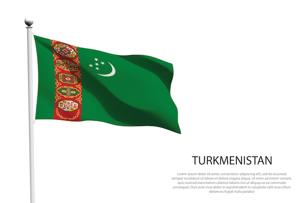 Bandeira nacional do Turcomenistão isolada ondulando em fundo branco
