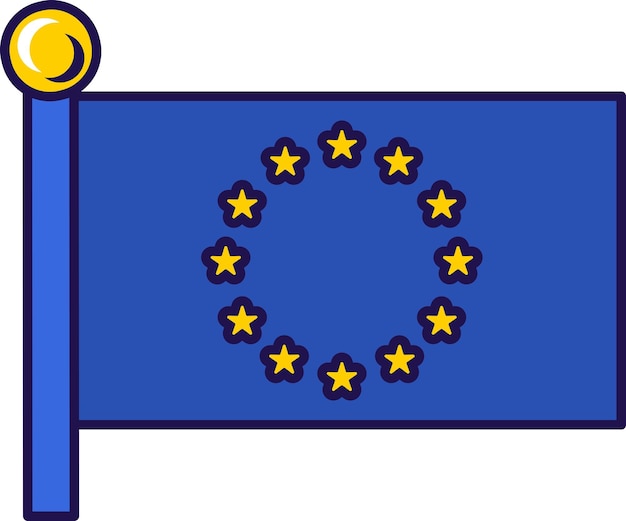 Bandeira oficial da união europeia no mastro vetor