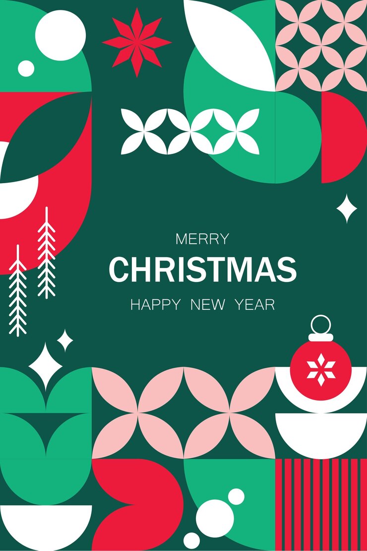 Bandeira ou cartaz de Natal geométrico abstrato com elementos de mosaico ideal para cartões de saudação de Natal e Ano Novo em um estilo vetorial moderno