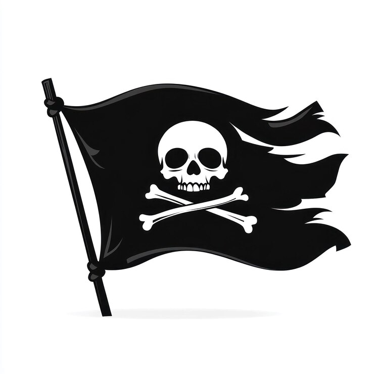 Vetor bandeira pirata de crânio e ossos cruzados silhueta vetorial preta