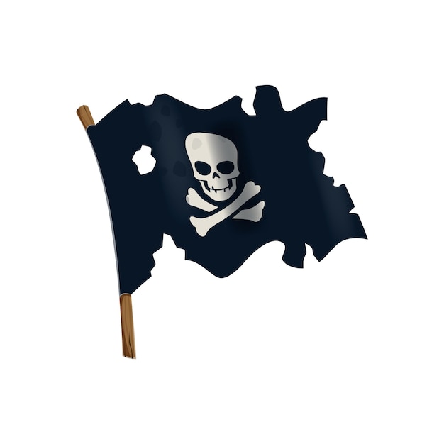 Bandeira pirata preta com um crânio e ossos cruzados