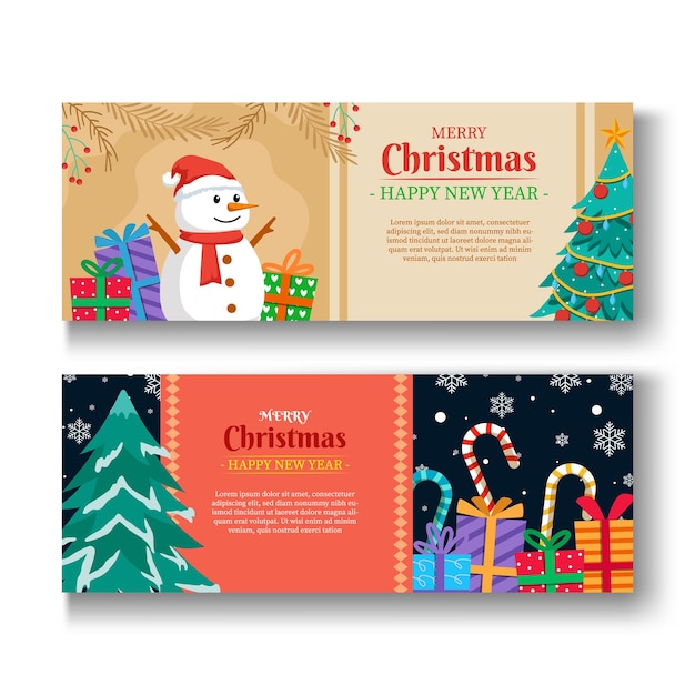 Bandeira plana desenhada à mão de natal e ano novo