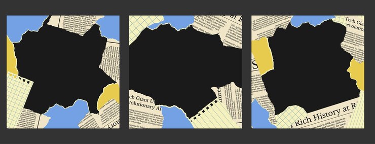 Vetor bandeira quadrada com pedaço de papel rasgado jornal em estilo colagem fundo de papel de parede de fronteira formas de caderno de artesanato rasgadas