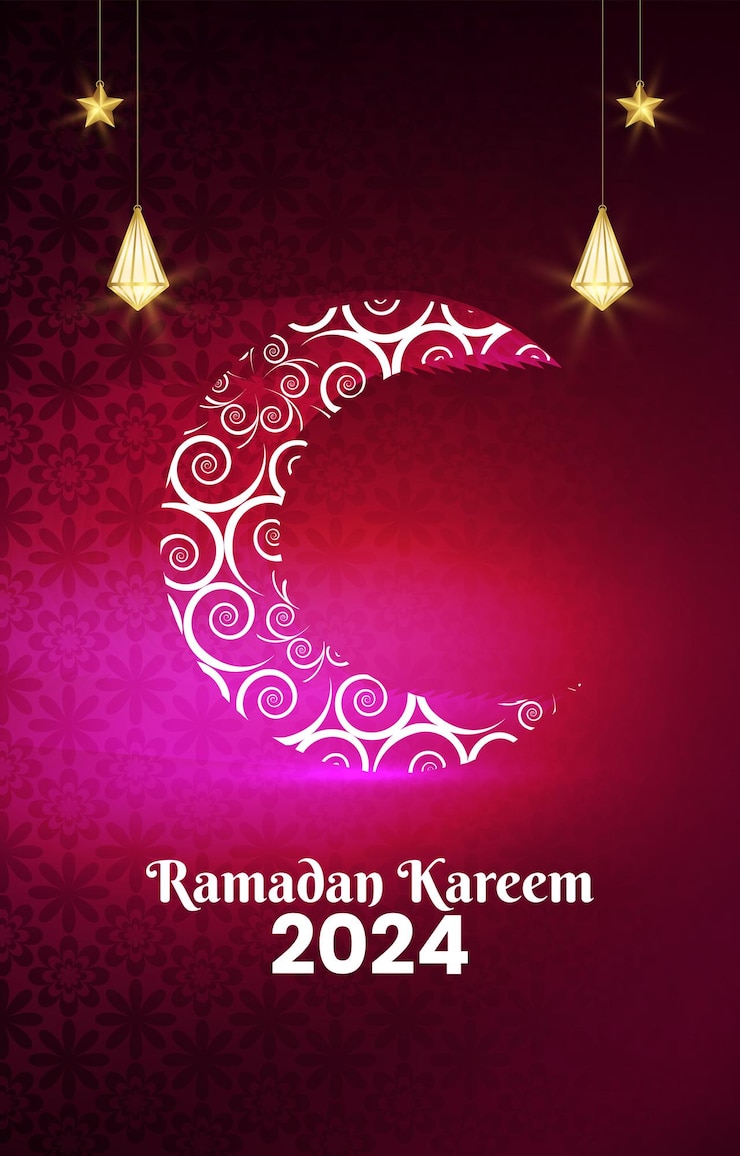 Vetor bandeira ramadan 2024 com desenho de fundo vermelho e roxo 0065