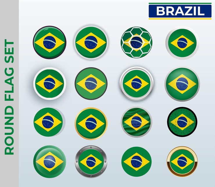 Vetor bandeira redonda do brasil set com 16 estilos diferentes