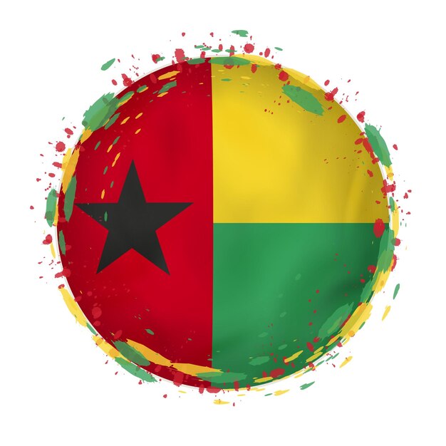 Bandeira redonda grunge da GuinéBissau com salpicos na cor da bandeira ilustração vetorial