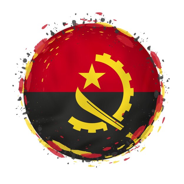 Bandeira redonda grunge de angola com salpicos na cor da bandeira ilustração vetorial